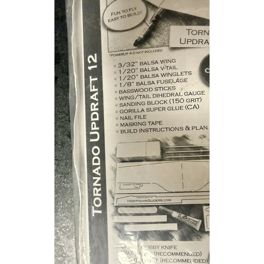 Nighthawk Gliders Tornado Updraft 12 Balsa Airplane Kit POWERUP 4.0 New